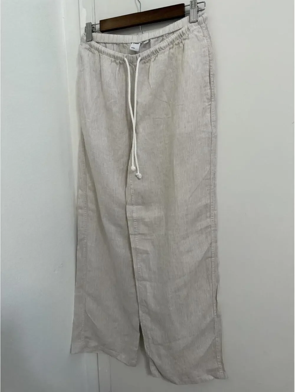 Aritzia TNA Charleston Linen Pants | Stripe Natural Ecru | Size S